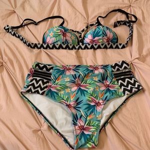High Waist Floral Cutout Bikini